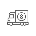 Money truck, transfer cash, banking car line icon.