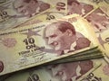 Turkish money. Turkish lira banknotes. 10 TRY liralar bills