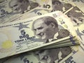 Turkish money. Turkish lira banknotes. 5 TRY liralar bills