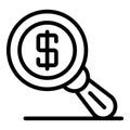 Money under magnifier icon, outline style Royalty Free Stock Photo