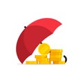 Money under umbrella vector, concept of savings protection financial insurance