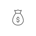 Money vector icon, dollar coins bag line outline sign, linear thin symbol, flat design for web, website, mobile app. Royalty Free Stock Photo