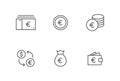 Money vector icon set, coin bill euro line outline sign collection, linear thin flat design for web, website, mobile app Royalty Free Stock Photo