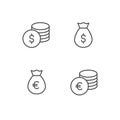 Money vector icon set, coin pile dollar euro line outline sign collection, linear thin flat design for web, website, mobile app. Royalty Free Stock Photo
