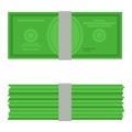 Money vector illustration. Top and ront view single flock of cash flat icon. American dollars, pack, packet. Modern Royalty Free Stock Photo