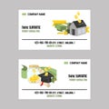 Money vector piggy bank business card pig box financial bank or money-box with investment savings and coins set of