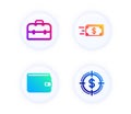 Money wallet, Portfolio and Money transfer icons set. Dollar target sign. Vector