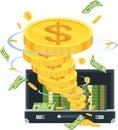 Money whirlwind in a suitcase with money. Royalty Free Stock Photo