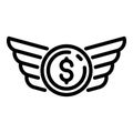 Money wings startup icon, outline style