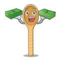 With money wooden spoon mascot cartoon Royalty Free Stock Photo