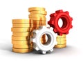 Money work. Business finance concept golden coins and gears