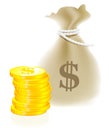 Moneybag and coin Royalty Free Stock Photo