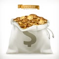 Moneybag and gold coins. Money vector icon