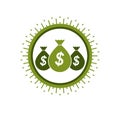 Moneybags with Dollar signs, vector icon.