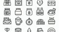 Moneybox with Falling Coin Icon Set. Jar for Collect Money Pictogram. Bottle for Save Cash Icon. Editable Stroke