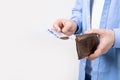 moneyless man with wallet  on studio background with copy space. Royalty Free Stock Photo