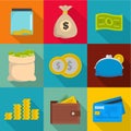 Moneymaking icons set, flat style