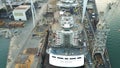 MONFALCONE, ITALY - AUGUST 9, 2017. Aerial view of unfinished cruise ship MSC Seaview at the Fincantieri shipyard Royalty Free Stock Photo