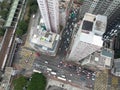 Top down view of Hong Kong city traffic intersection Royalty Free Stock Photo