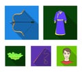 .mongol dressing gown, battle bow, theria on the map, Urga, Khlyst. Mongolia set collection icons in flat style vector