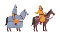 Mongol Man on Horse with Bow and Sword Vector Set