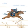 Mongol rider. Medieval battle historical illustration. Vector flat isolated illustration