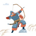 Mongol warrior archer with arrow and bow. Isolated vector flat illustration.