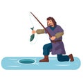 Mongol warrior from medieval ages is ice fishing