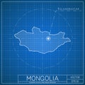 Mongolia blueprint map template with capital city.