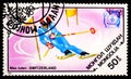 MONGOLIA - CIRCA 1985: A postage stamp from Mongolia showing Max Julen Switzerland Winter Sport Olympics Games