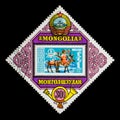 MONGOLIA - CIRCA 1973: A postage stamp from Mongolia showing another stamp with two deers