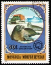 stamp 50 Mongol mongo printed in Mongolia shows Wedell Seal Leptonychotes weddellii, circa 1980