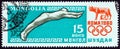 MONGOLIA - CIRCA 1960: A stamp printed in Mongolia from the `Olympic Games, Rome` issue shows Diving, circa 1960.