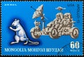 MONGOLIA - CIRCA 1972: A stamp printed in Mongolia shows Rat and Apollo 15 lunar rover, circa 1972.
