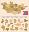 Mongolia - detailed map of the country in brown colors, divided into regions