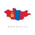 Mongolia detailed map with flag of country. Map of Mongolia with the Mongolian national flag isolated on white background. Vector