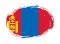 Mongolia flag in rounded stroke brush background