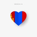 Mongolia heart shaped flag. Origami paper cut Mongolian national banner