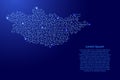 Mongolia map from blue pattern of the maze grid and glowing space stars grid. Vector illustration