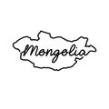 Mongolia outline map with the handwritten country name. Continuous line drawing of patriotic home sign