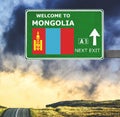 Mongolia road sign against clear blue sky