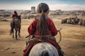 Mongolian ancient girl rider. Generate Ai