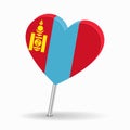 Mongolian flag heart-shaped map pointer layout. Vector illustration.