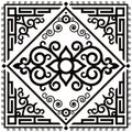 Oriental vector black and white square pattern inspired by folk art from Monogolia and Central Asia, traditional decor Royalty Free Stock Photo
