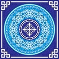 Mongolian folk art vector design with mandala with swirls and celtic frame, traditional oriental style background