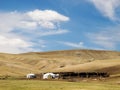 Mongolian herdsmen camp in the steppe Royalty Free Stock Photo