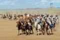 Mongolian horse riders take part in the traditional historical show of Genghis Khan era in Ulaanbaatar, Mongolia. Royalty Free Stock Photo