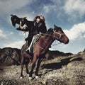 Mongolian Man Trained Eagle Kazakh Olgei Western Concept
