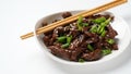 Mongolian meat - beef in dark spicy sauce in asian style Royalty Free Stock Photo
