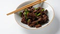 Mongolian meat - beef in dark spicy sauce in asian style Royalty Free Stock Photo